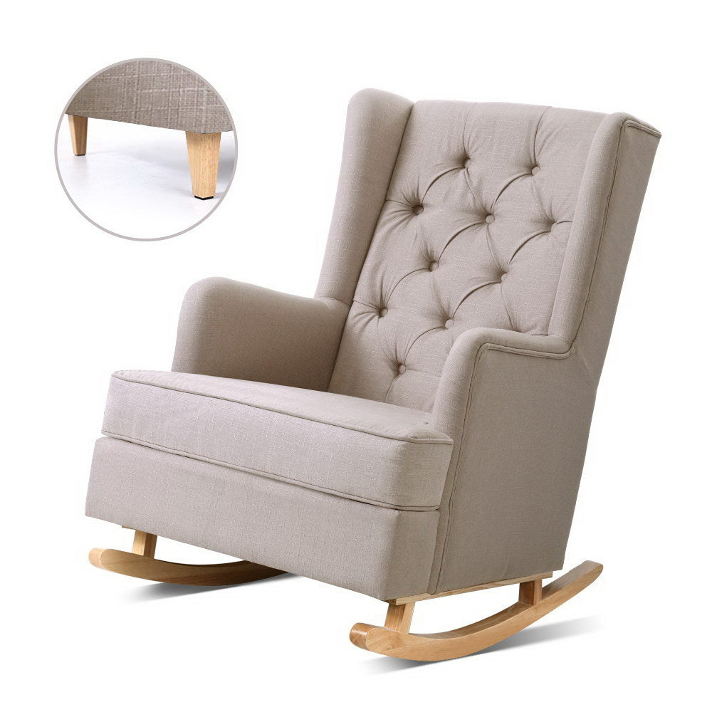 Artiss Rocking Chair Armchair Linen Fabric Beige Gaia - Furniture > Bar Stools & Chairs > Arm Chairs & Recliners