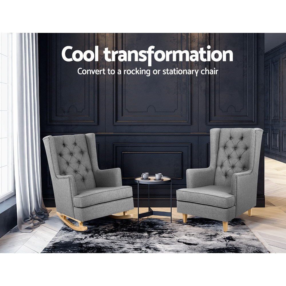 Artiss Rocking Chair Armchair Linen Fabric Grey Gaia - Furniture > Bar Stools & Chairs > Arm Chairs & Recliners