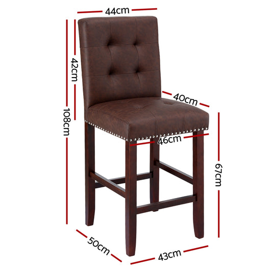 2x Bar Stools Kitchen Dining Chairs Counter PU Leather Wooden Ada Brown