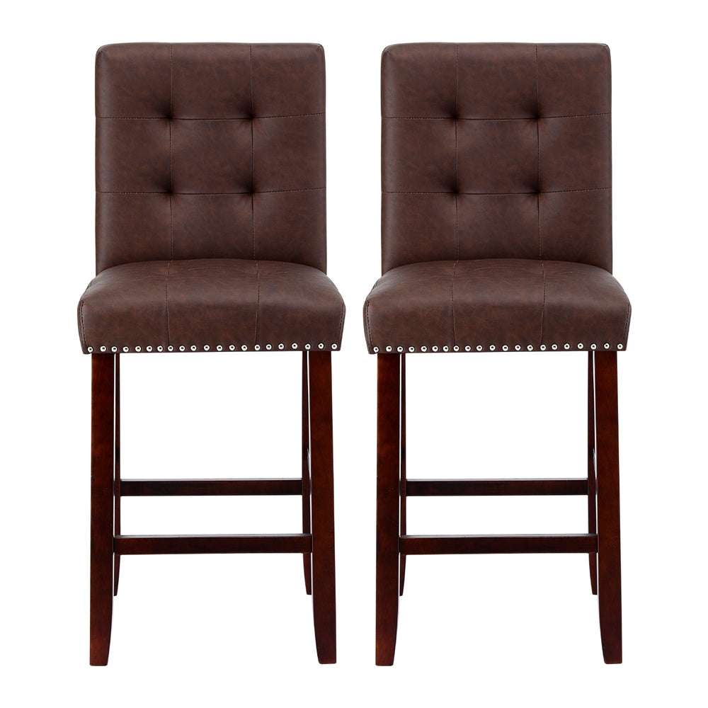 2x Bar Stools Kitchen Dining Chairs Counter PU Leather Wooden Ada Brown