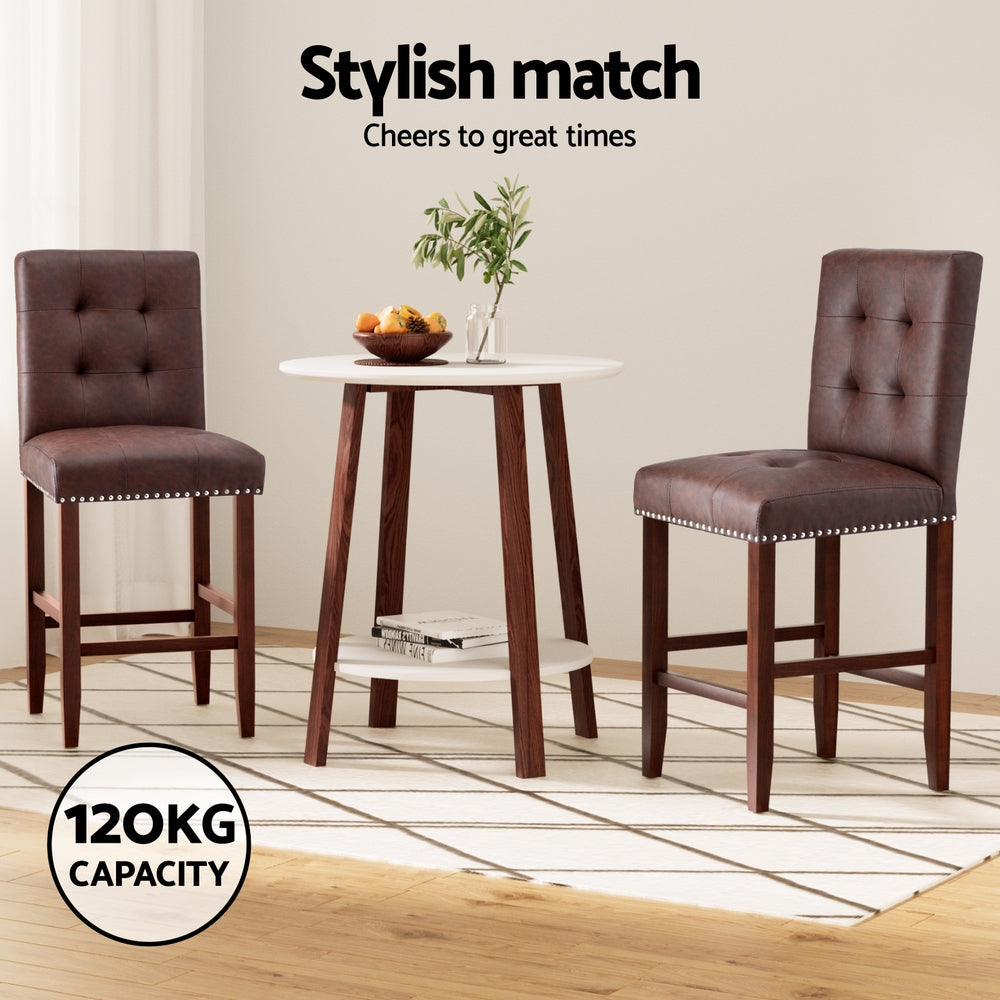 4x Bar Stools Kitchen Dining Chairs Counter PU Leather Wooden Ada Brown