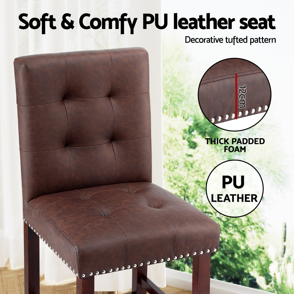 4x Bar Stools Kitchen Dining Chairs Counter PU Leather Wooden Ada Brown