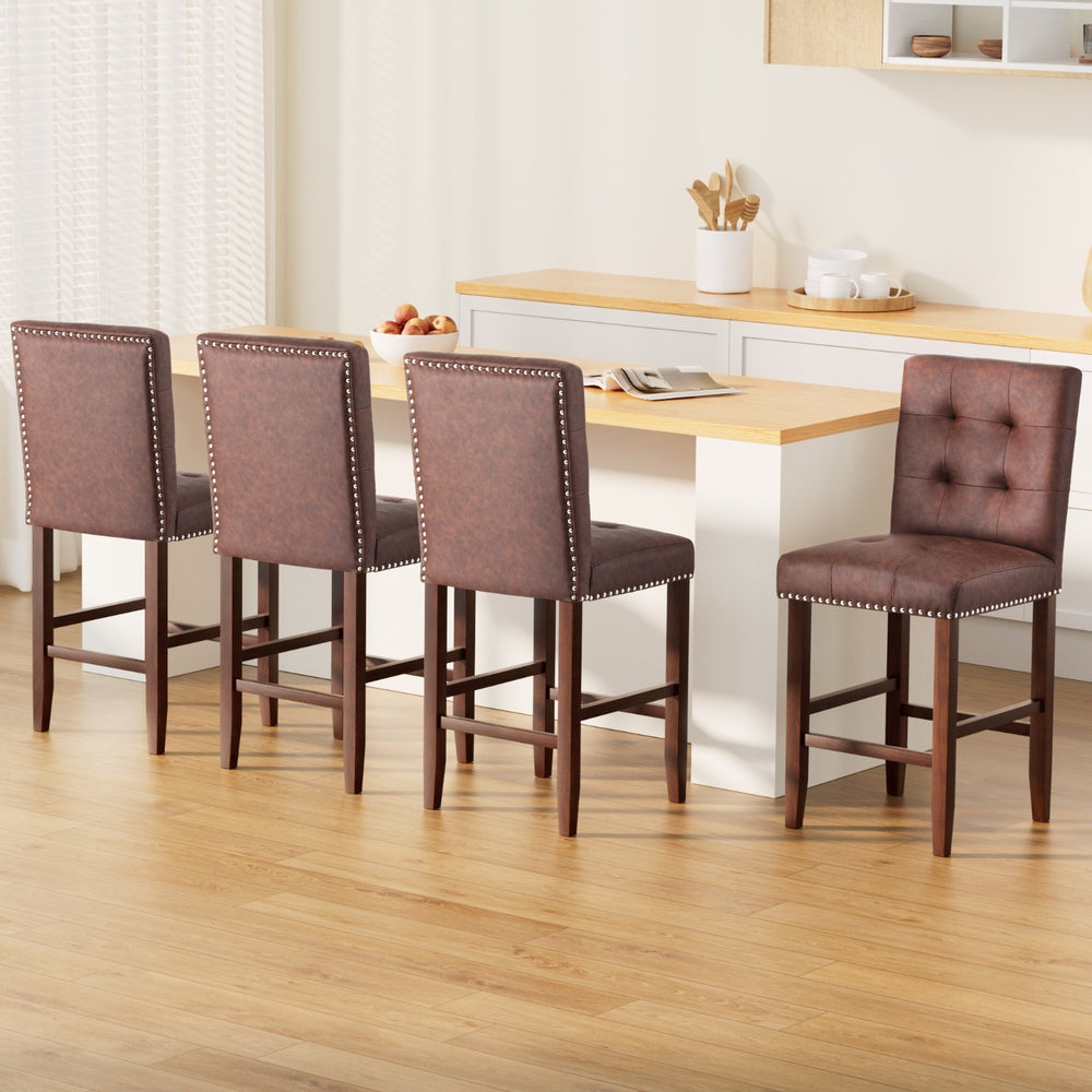 4x Bar Stools Kitchen Dining Chairs Counter PU Leather Wooden Ada Brown