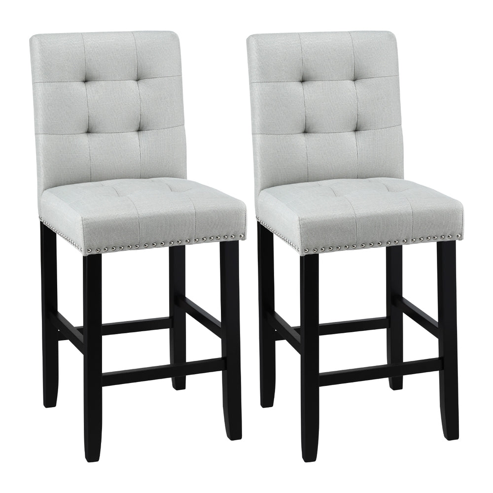 2x Bar Stools Kitchen Dining Chairs Counter Fabric Stool Wooden Ada Grey