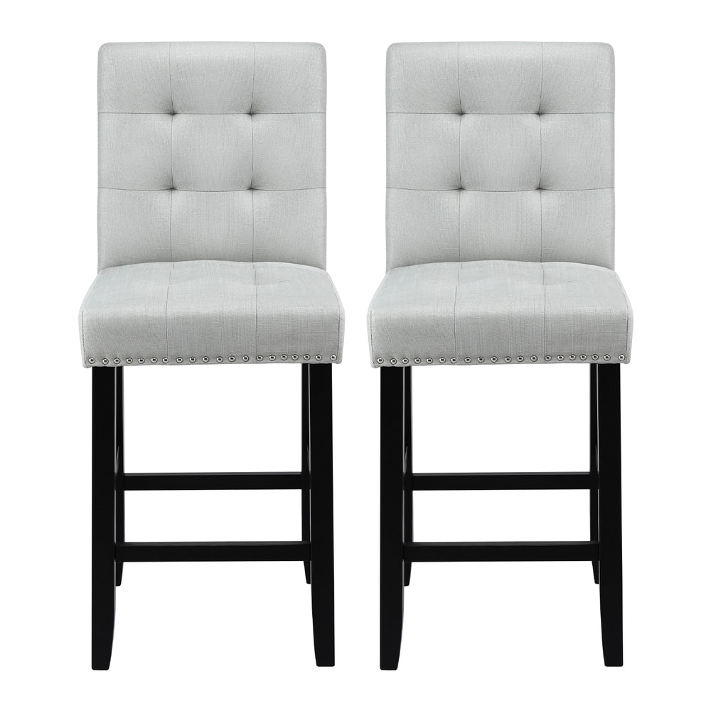 2x Bar Stools Kitchen Dining Chairs Counter Fabric Stool Wooden Ada Grey