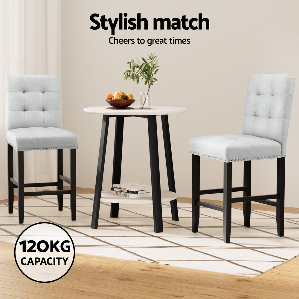 2x Bar Stools Kitchen Dining Chairs Counter Fabric Stool Wooden Ada Grey