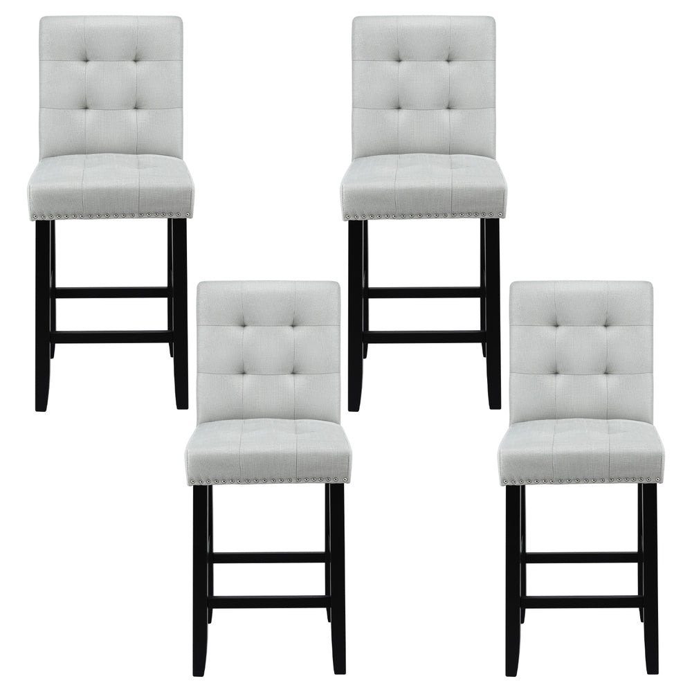 4x Bar Stools Kitchen Dining Chairs Counter Fabric Stool Wooden Ada Grey