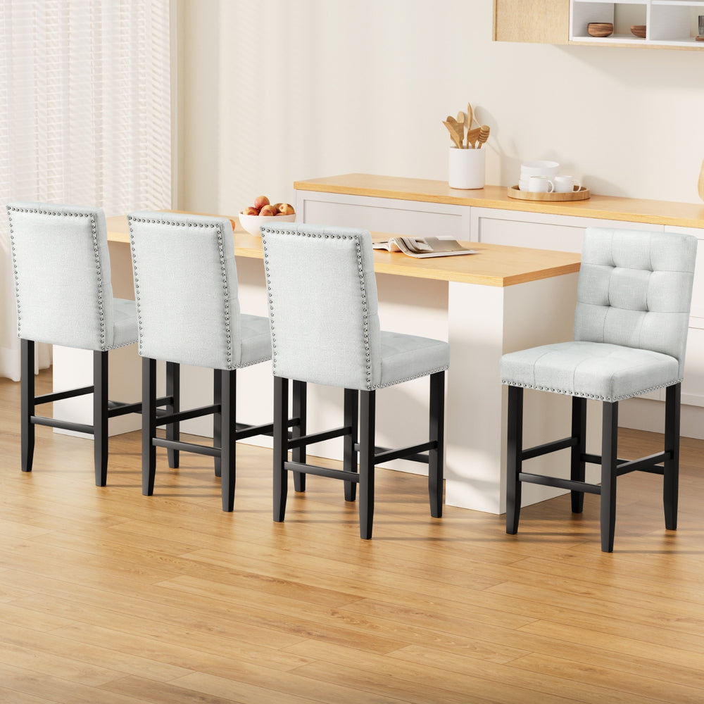 4x Bar Stools Kitchen Dining Chairs Counter Fabric Stool Wooden Ada Grey