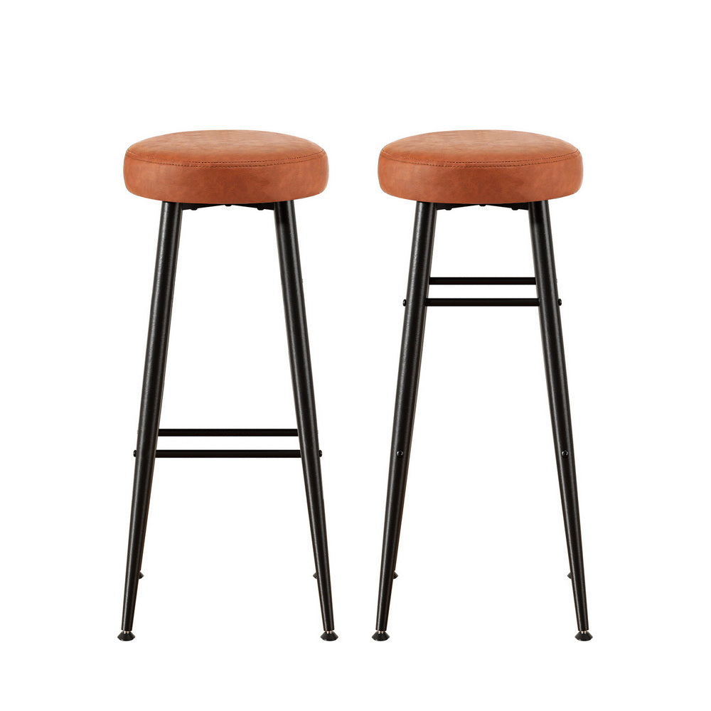2x Bar Stools Kitchen Dining Chairs Counter Round PU Leather Lane Brown