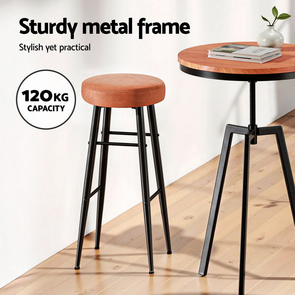 2x Bar Stools Kitchen Dining Chairs Counter Round PU Leather Lane Brown