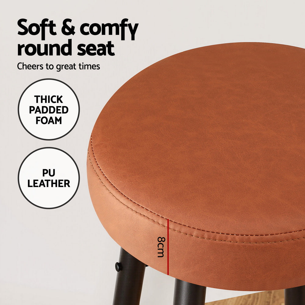 2x Bar Stools Kitchen Dining Chairs Counter Round PU Leather Lane Brown