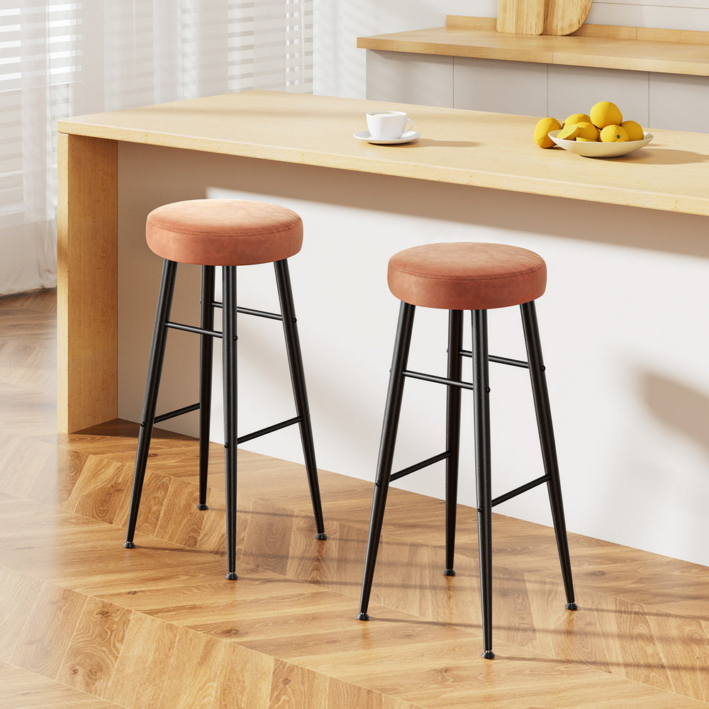 2x Bar Stools Kitchen Dining Chairs Counter Round PU Leather Lane Brown