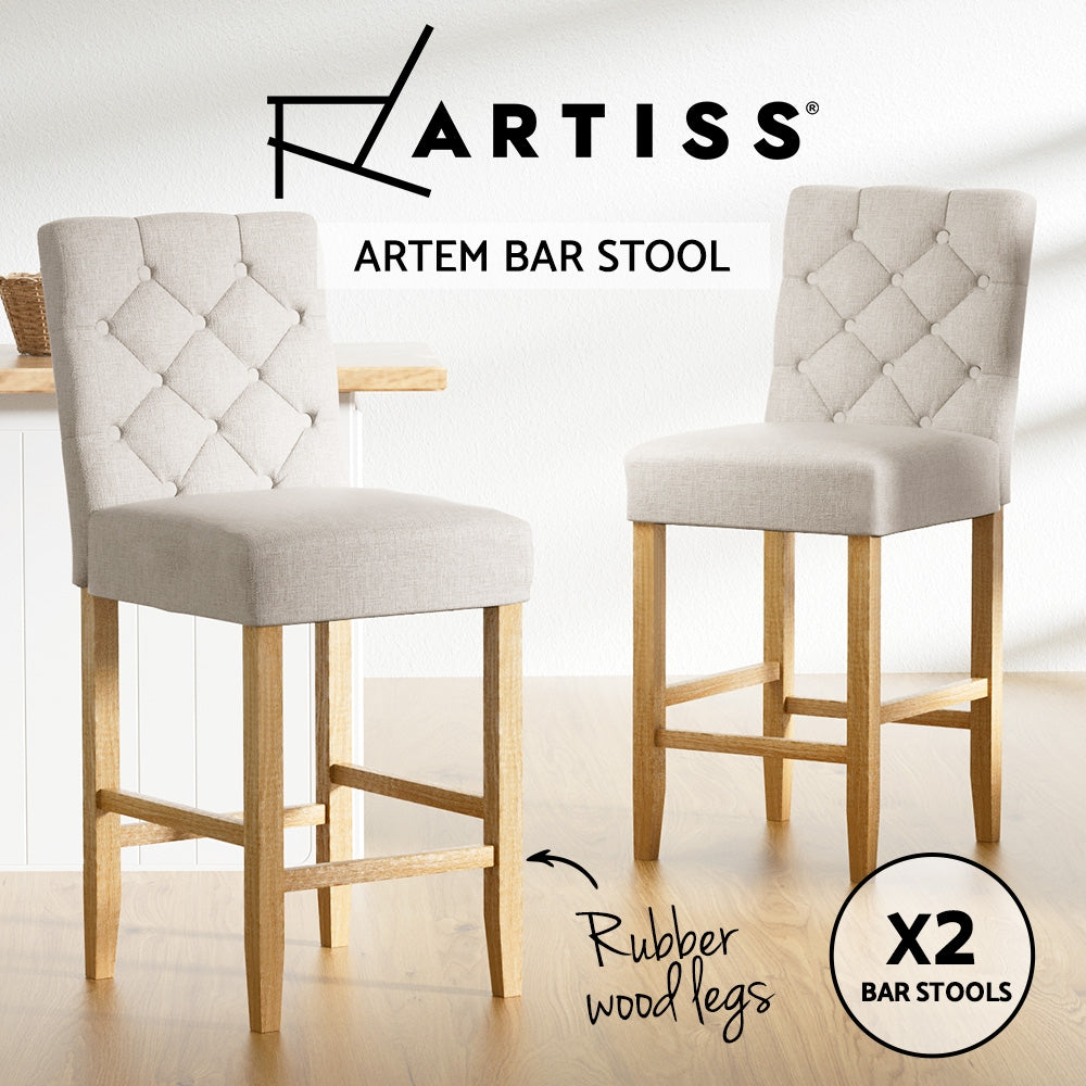 Artiss 2x Bar Stools Linen Upholstered Chairs Furniture > Bar Stools & Chairs > Table & Bar Stools