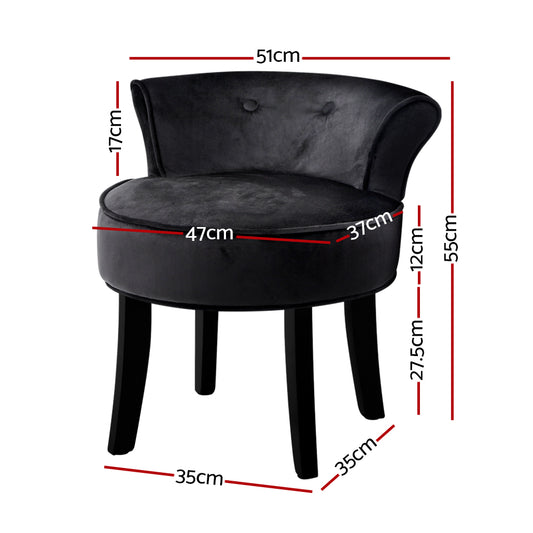 Artiss Vanity Stool Velvet Black Abella Furniture > Dining