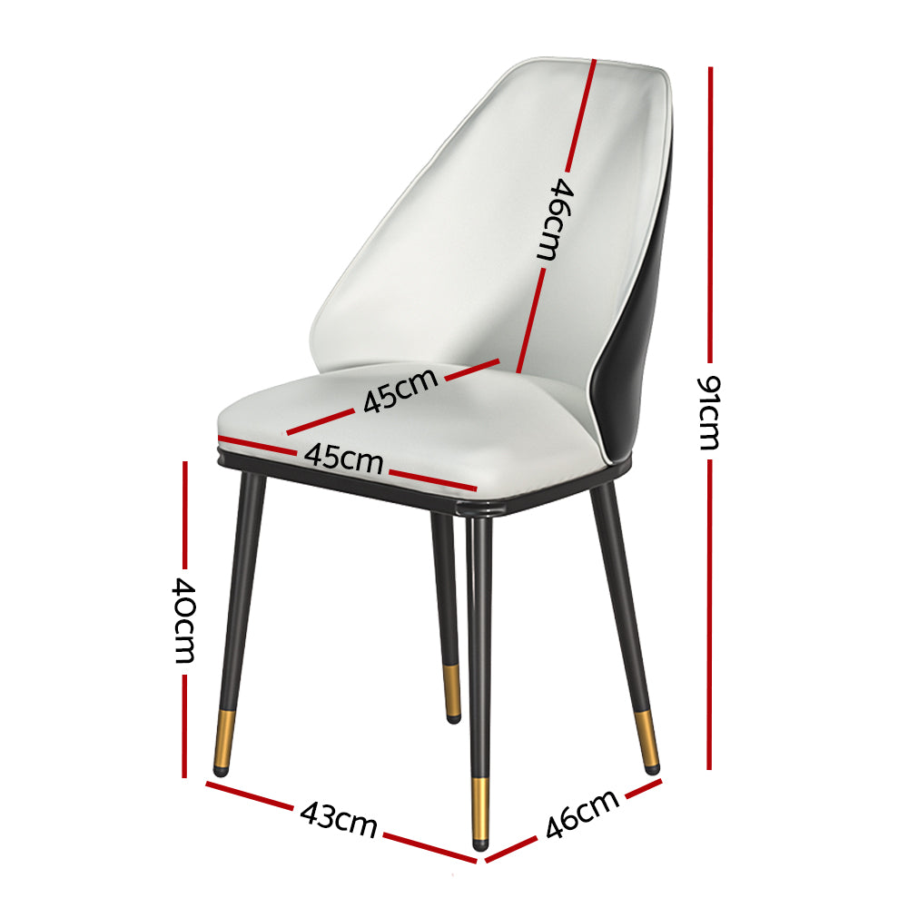 Artiss Dining Chairs Set of 2 Leather Seat Beige and Black - Furniture > Bar Stools & Chairs > Table & Bar Stools