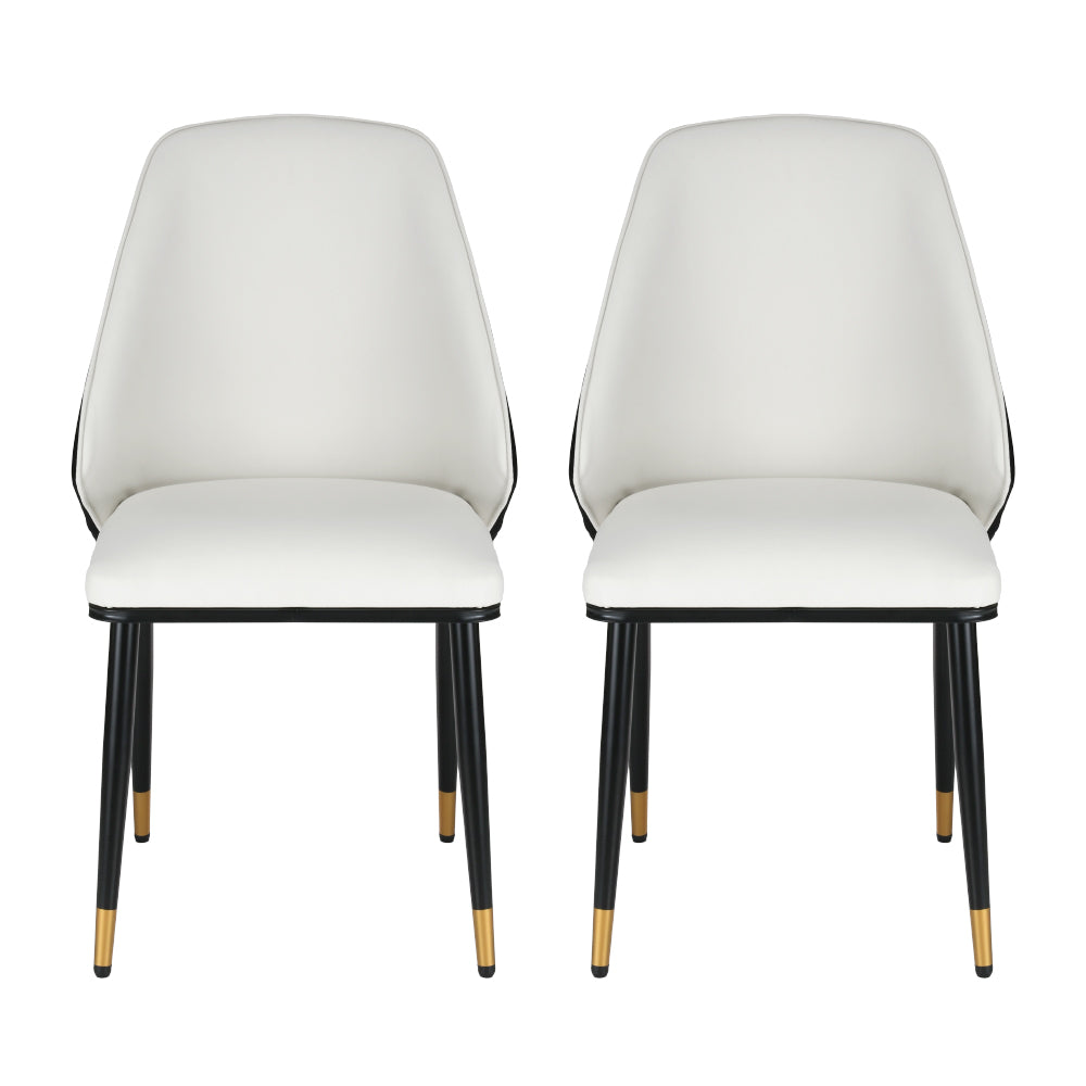 Artiss Dining Chairs Set of 2 Leather Seat Beige and Black - Furniture > Bar Stools & Chairs > Table & Bar Stools
