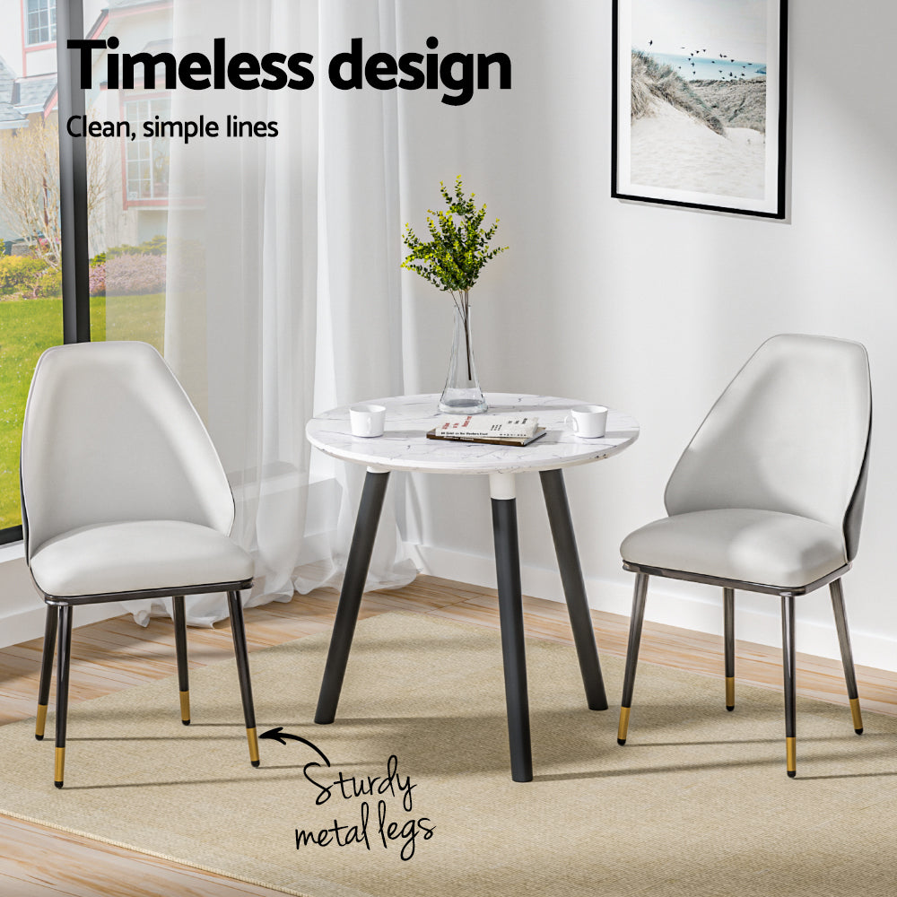 Artiss Dining Chairs Set of 2 Leather Seat Beige and Black - Furniture > Bar Stools & Chairs > Table & Bar Stools