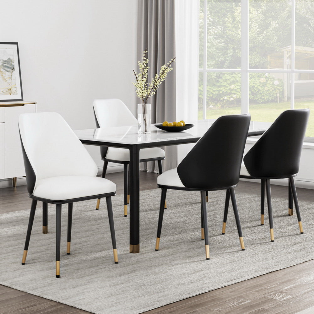 Artiss Dining Chairs Set of 4 Leather Seat Beige and Black - Furniture > Dining > Kitchen & Dining Chairs