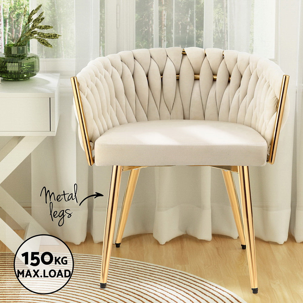 1 Set of 2 Dining Chairs Velvet Armchair Beige
