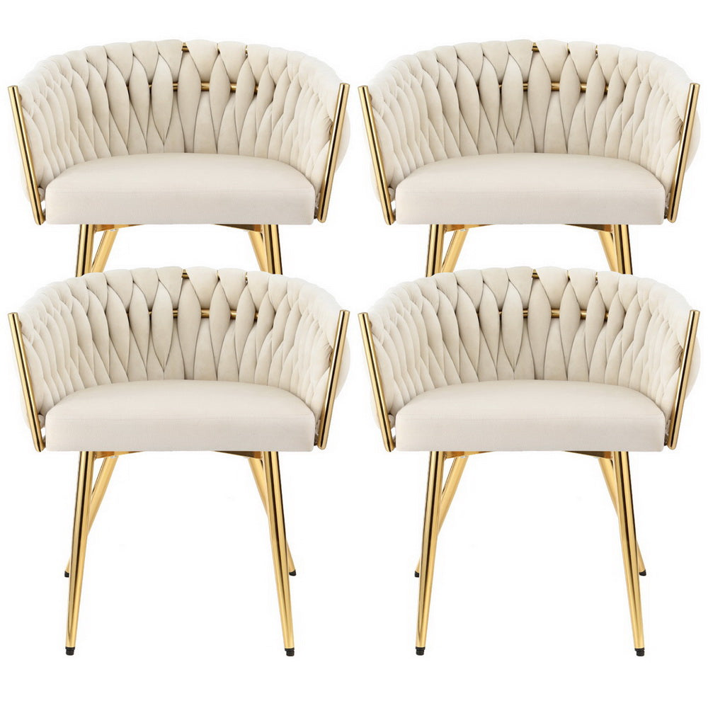 1 Set of 4 Dining Chairs Velvet Armchair Beige