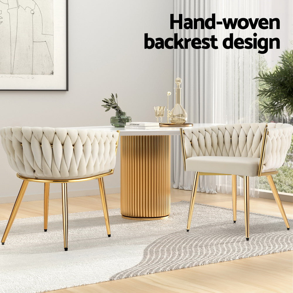 1 Set of 4 Dining Chairs Velvet Armchair Beige