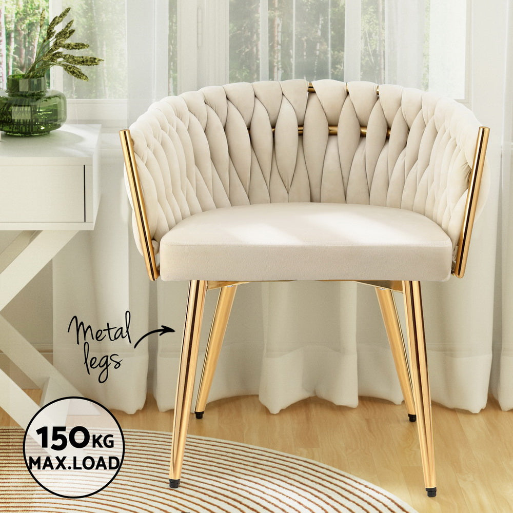 1 Set of 4 Dining Chairs Velvet Armchair Beige