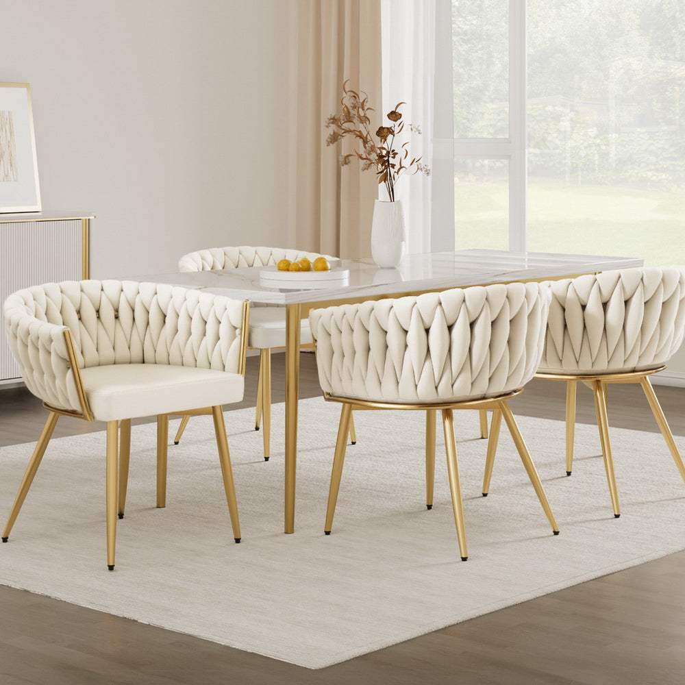 1 Set of 4 Dining Chairs Velvet Armchair Beige
