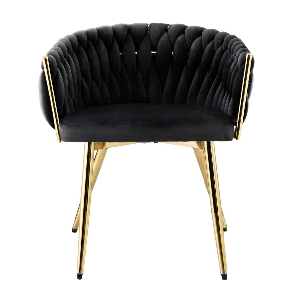 1x Dining Chair Armchair Cafe Kitchen Lounge Chairs Velvet Weaving Black