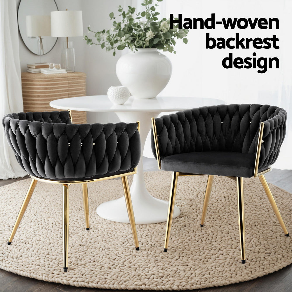 1x Dining Chair Armchair Cafe Kitchen Lounge Chairs Velvet Weaving Black