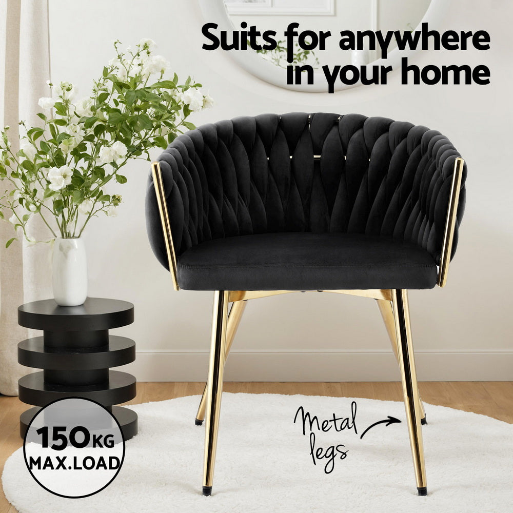 1x Dining Chair Armchair Cafe Kitchen Lounge Chairs Velvet Weaving Black