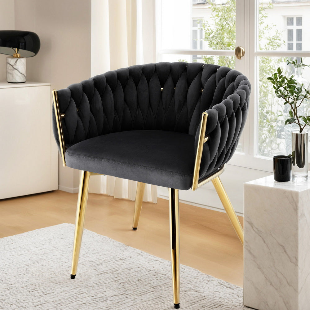 1x Dining Chair Armchair Cafe Kitchen Lounge Chairs Velvet Weaving Black