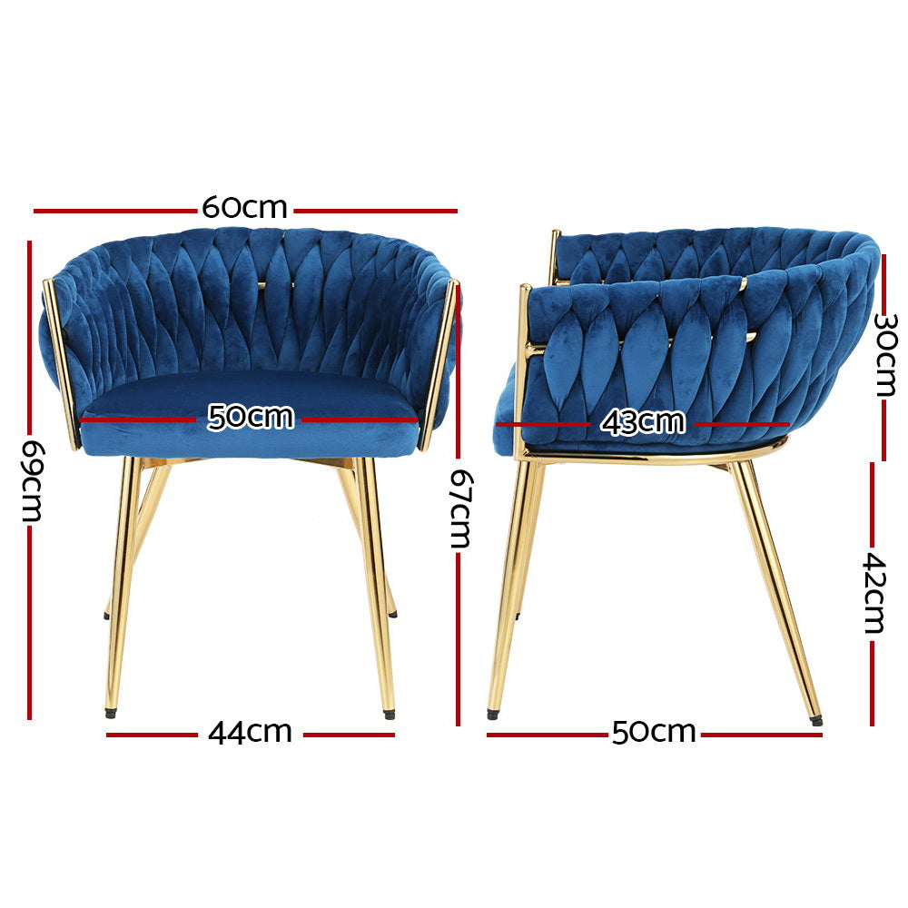 Artiss Dining Chair Velvet Weaving Armchair Blue - Furniture > Bar Stools & Chairs > Arm Chairs & Recliners