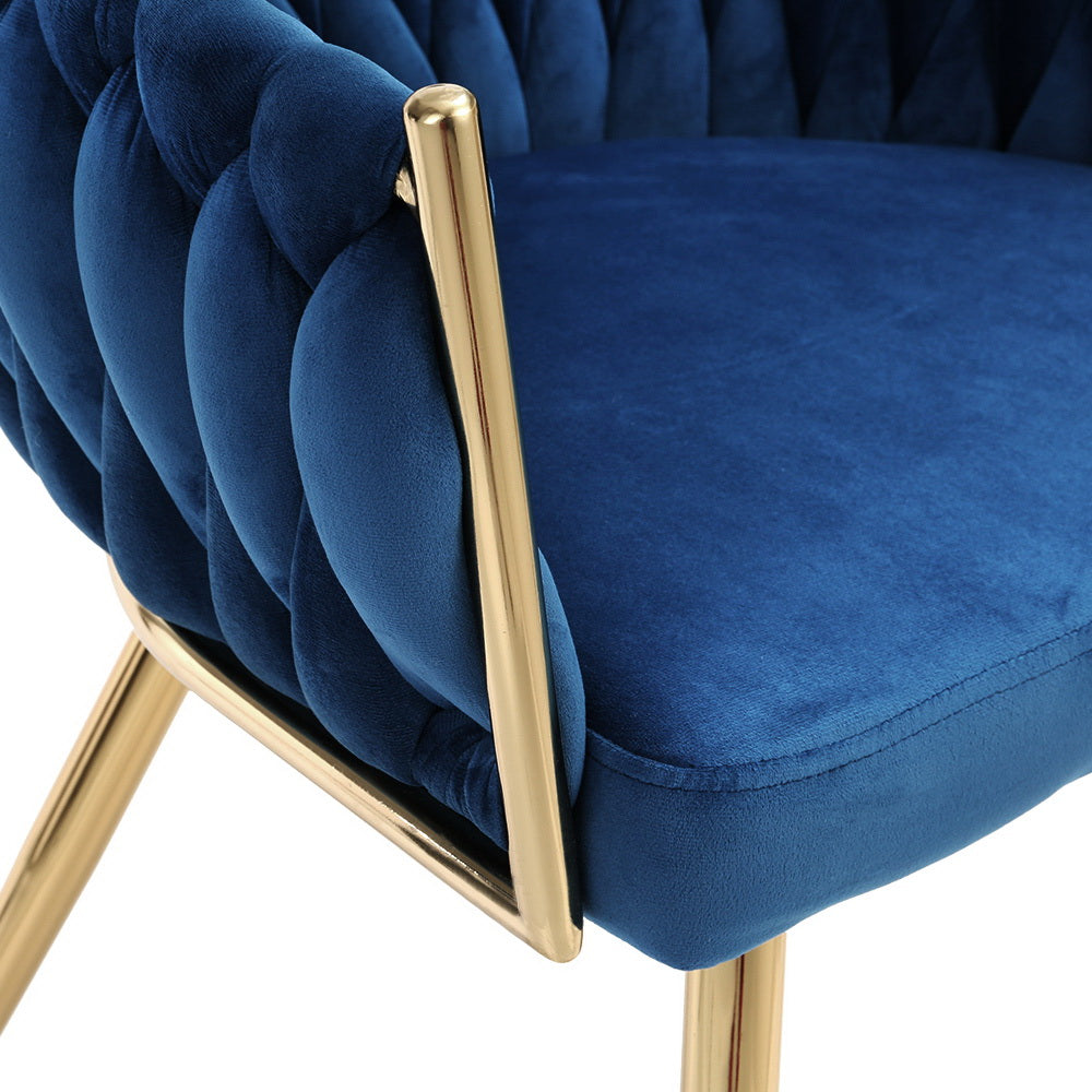 Artiss Dining Chair Velvet Weaving Armchair Blue - Furniture > Bar Stools & Chairs > Arm Chairs & Recliners
