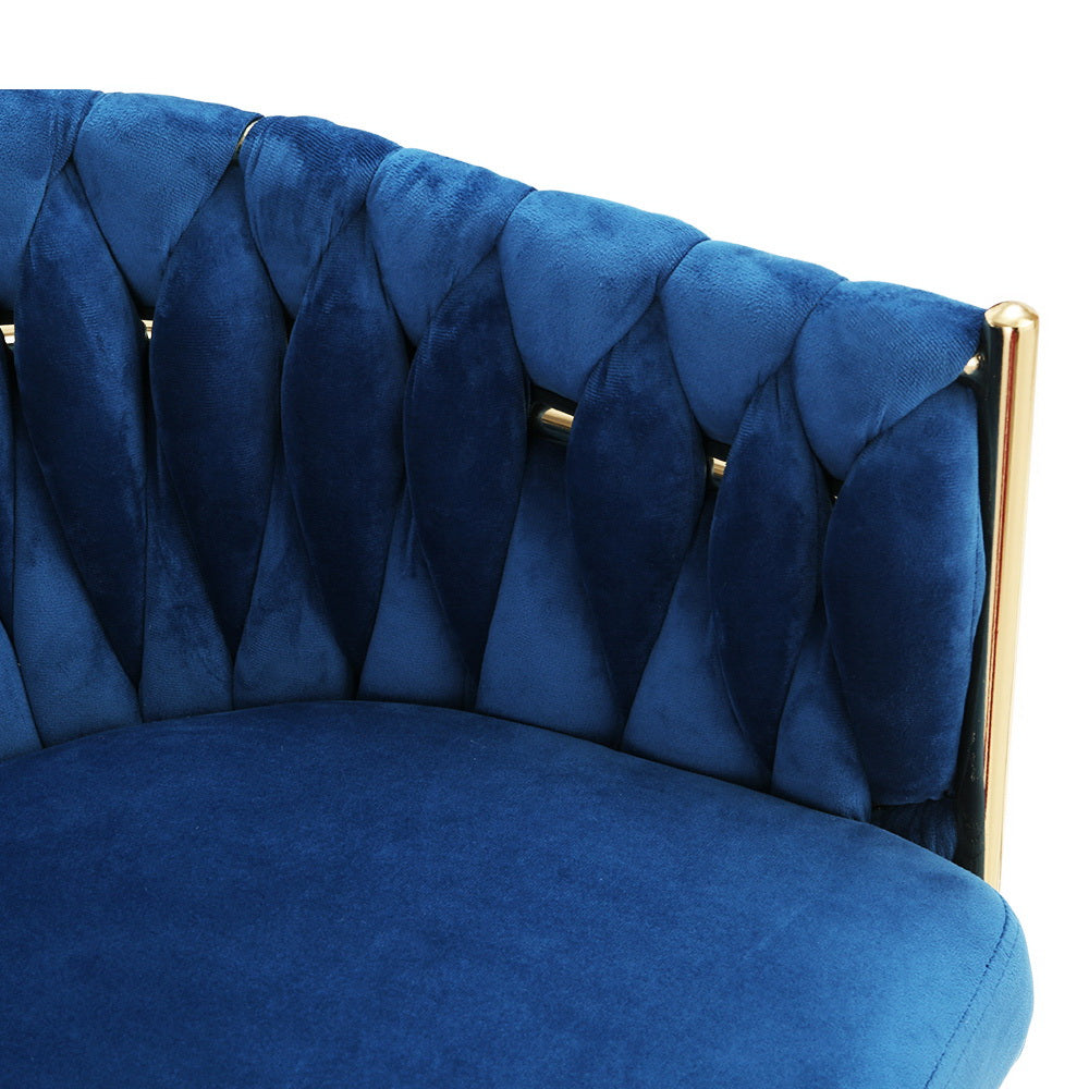 Artiss Dining Chair Velvet Weaving Armchair Blue - Furniture > Bar Stools & Chairs > Arm Chairs & Recliners