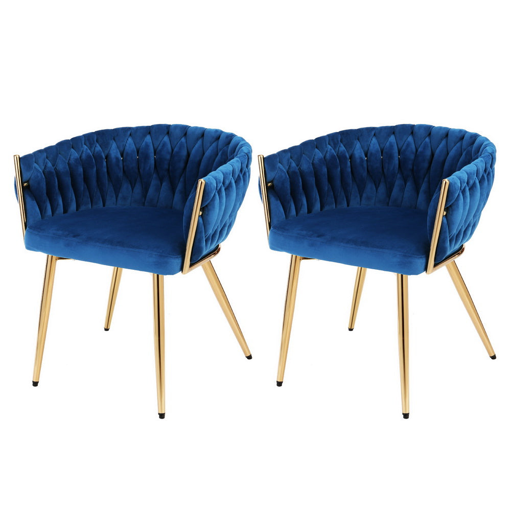 1 Set of 2 Artiss Dining Chairs Velvet Weaving Armchair Blue - Furniture > Dining > Kitchen & Dining Chairs