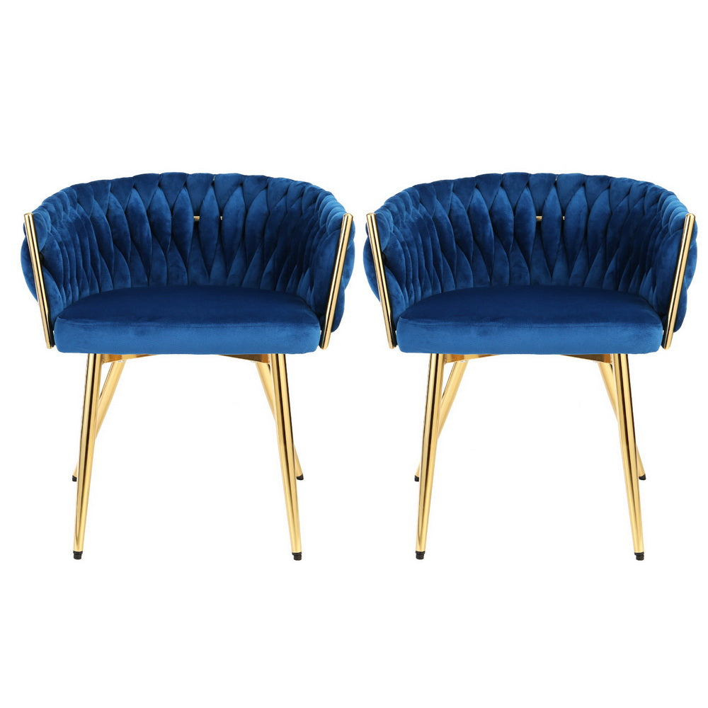 1 Set of 2 Artiss Dining Chairs Velvet Weaving Armchair Blue - Furniture > Dining > Kitchen & Dining Chairs