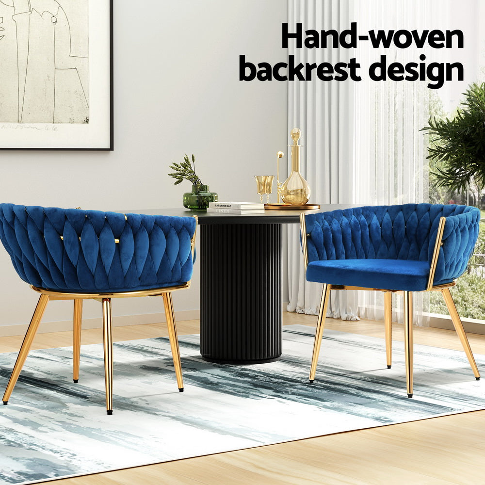 1 Set of 2 Artiss Dining Chairs Velvet Weaving Armchair Blue - Furniture > Dining > Kitchen & Dining Chairs