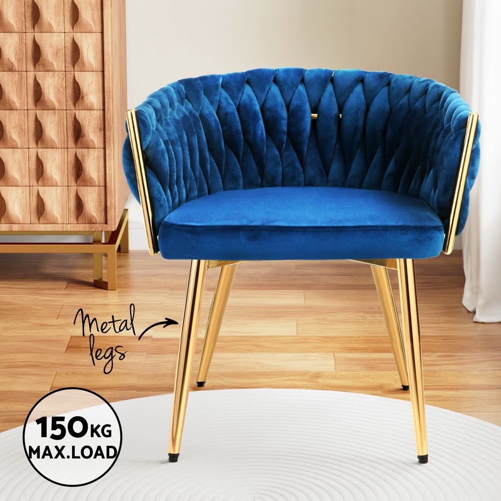 1 Set of 2 Artiss Dining Chairs Velvet Weaving Armchair Blue - Furniture > Dining > Kitchen & Dining Chairs