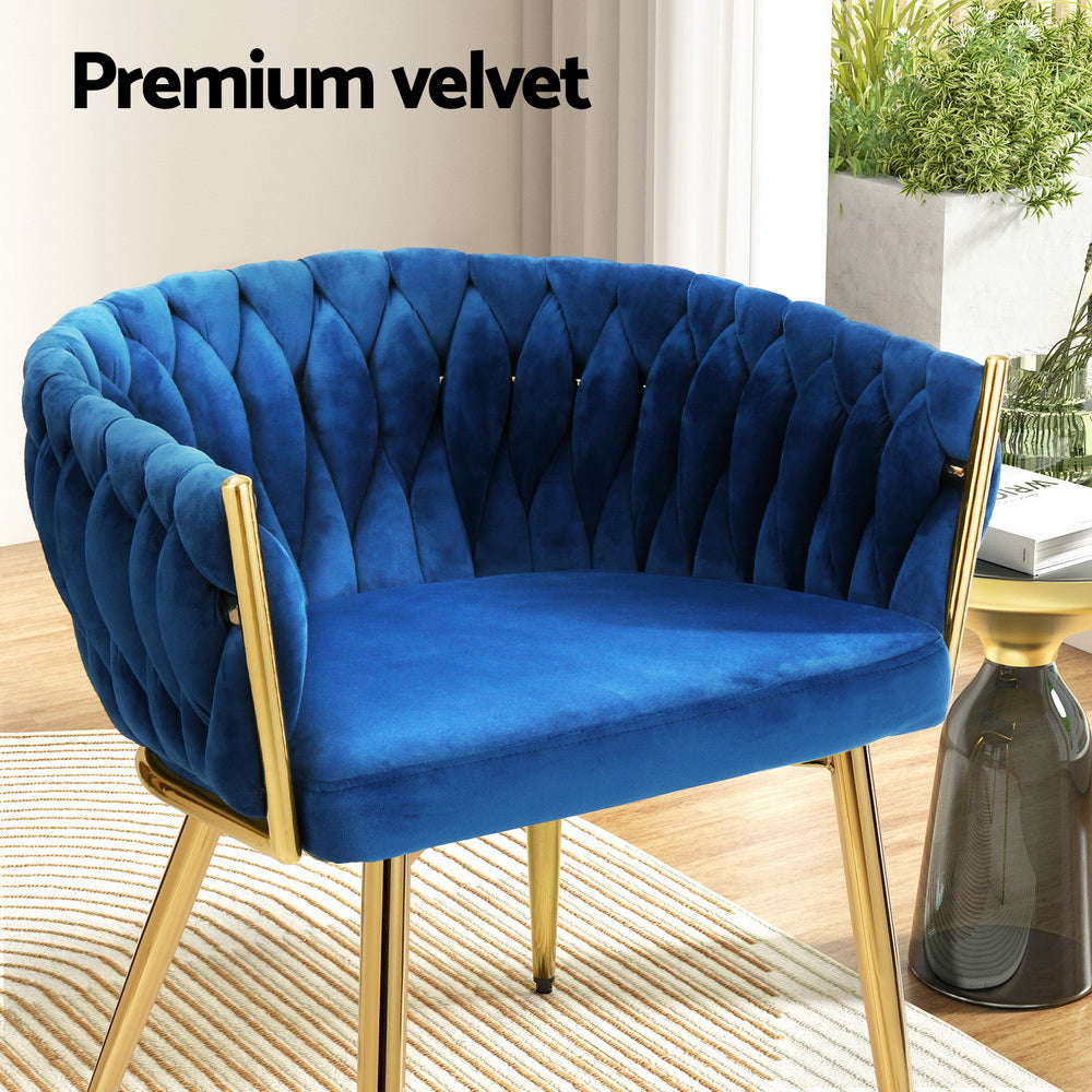 1 Set of 2 Artiss Dining Chairs Velvet Weaving Armchair Blue - Furniture > Dining > Kitchen & Dining Chairs