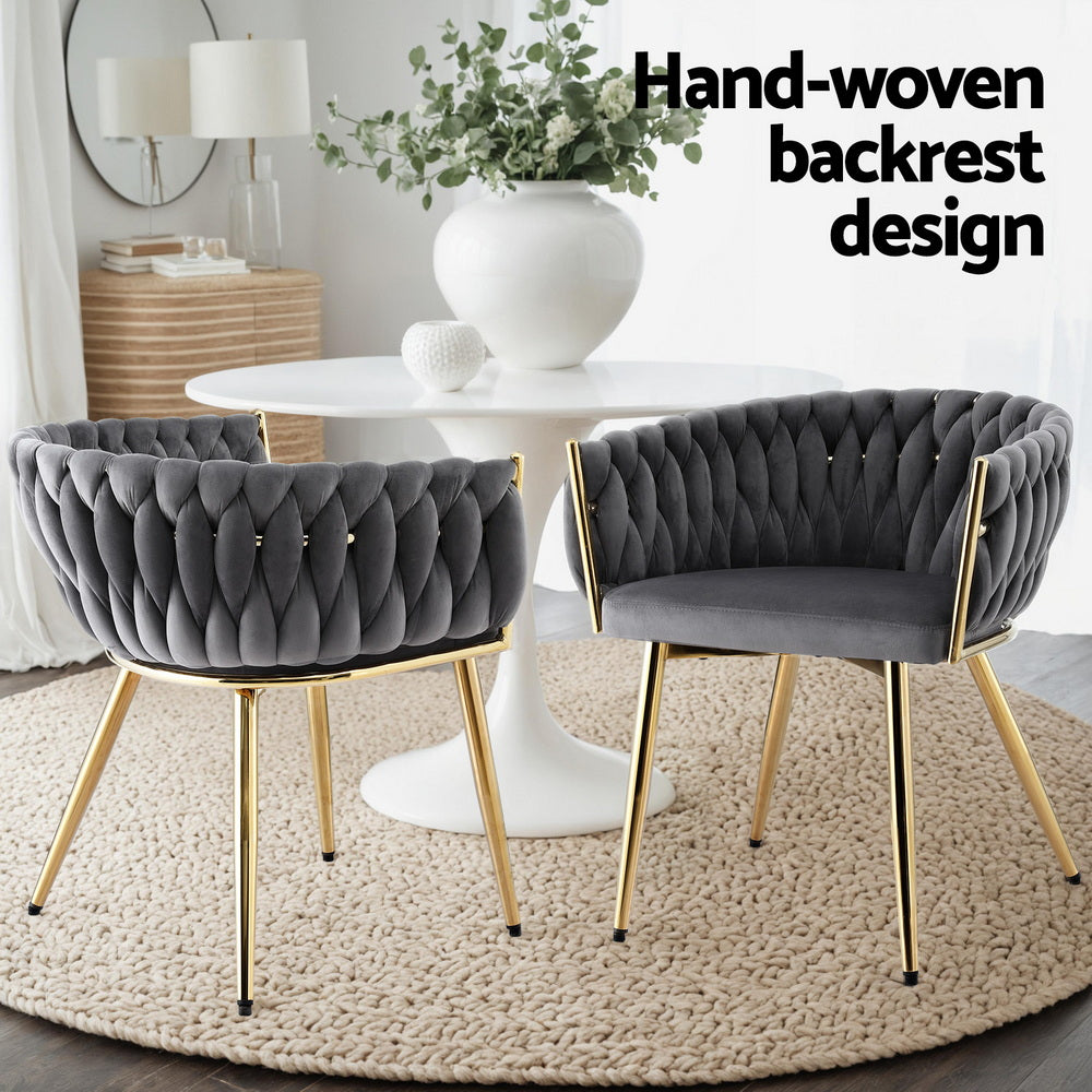 1x Dining Chair Armchair Cafe Kitchen Lounge Chairs Velvet Weaving Grey