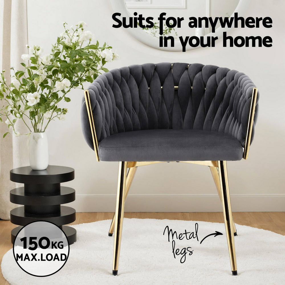 1x Dining Chair Armchair Cafe Kitchen Lounge Chairs Velvet Weaving Grey