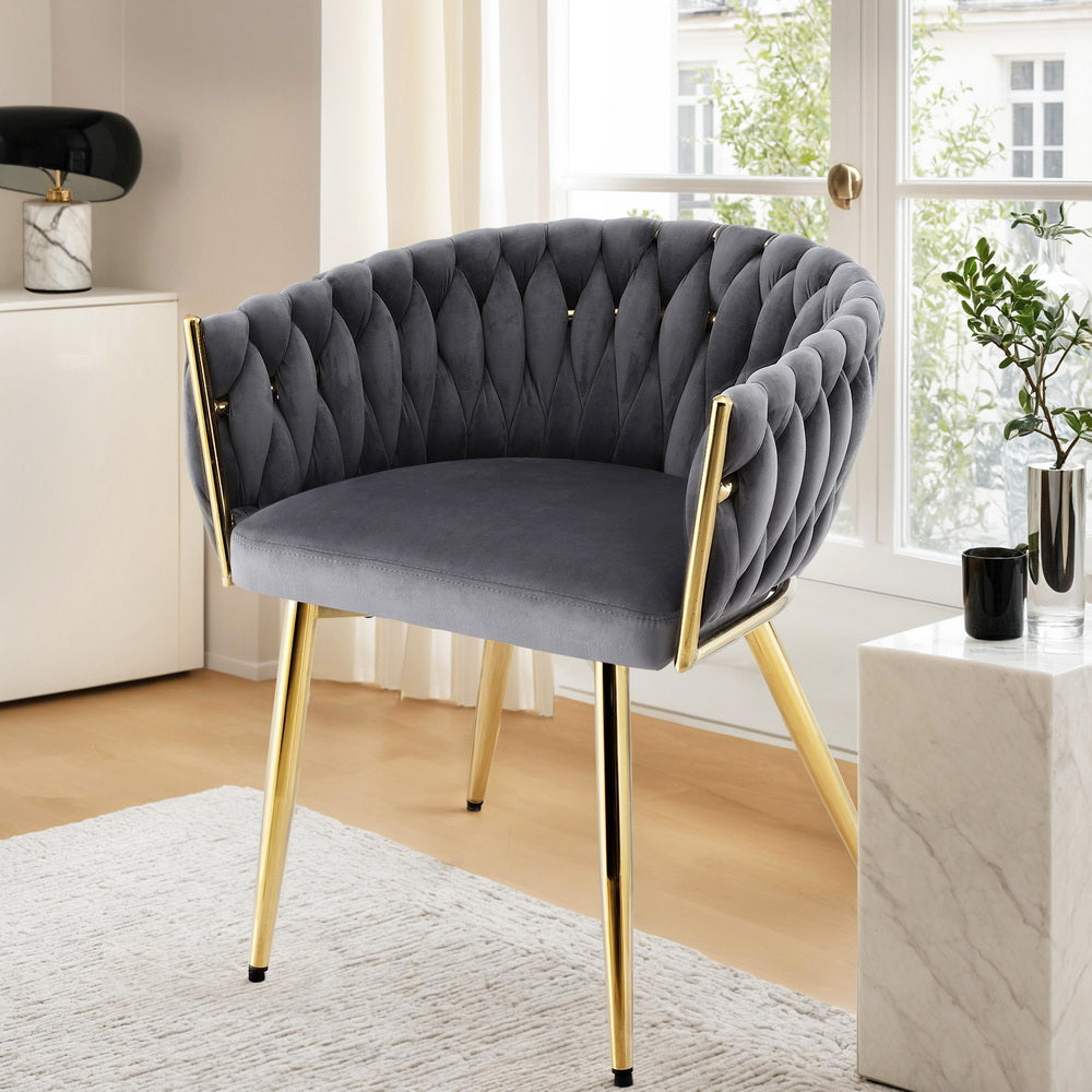 1x Dining Chair Armchair Cafe Kitchen Lounge Chairs Velvet Weaving Grey