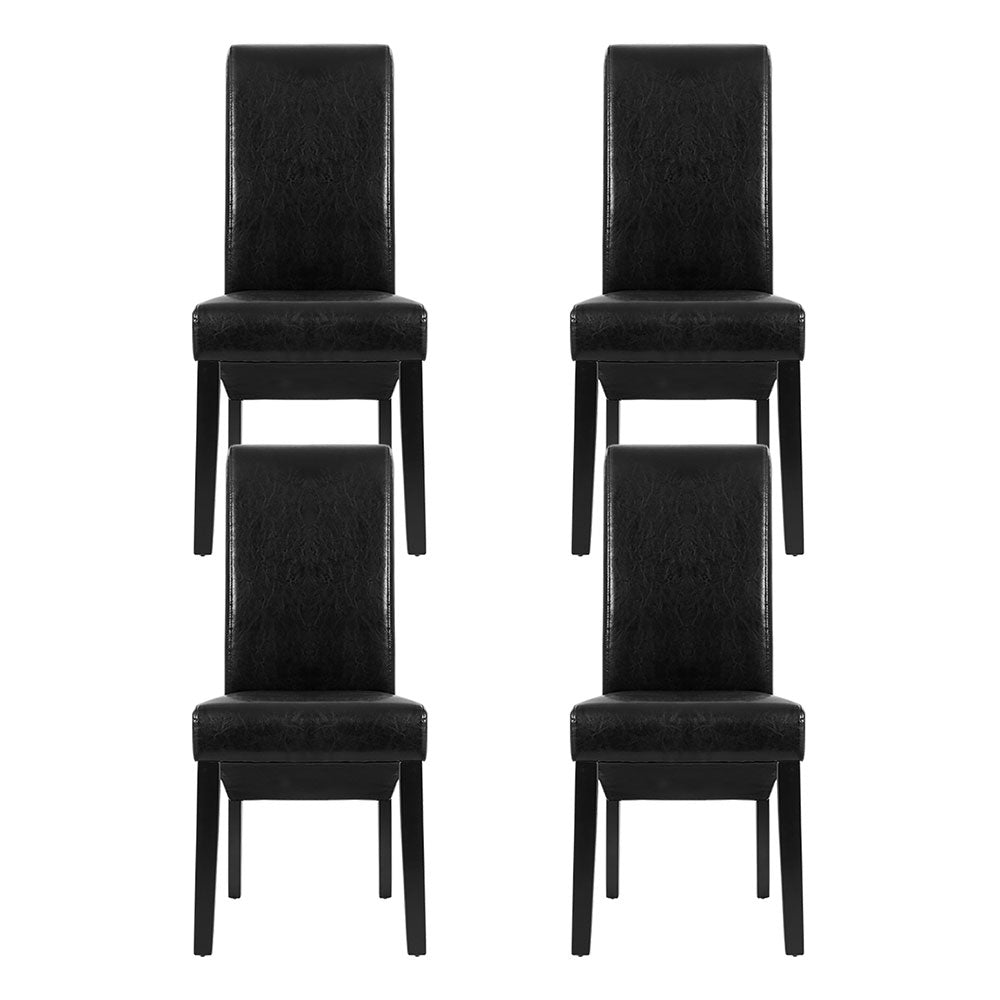 Artiss Dining Chairs Set of 2 Leather Parsons Chair Black - Furniture > Dining > Kitchen & Dining Chairs