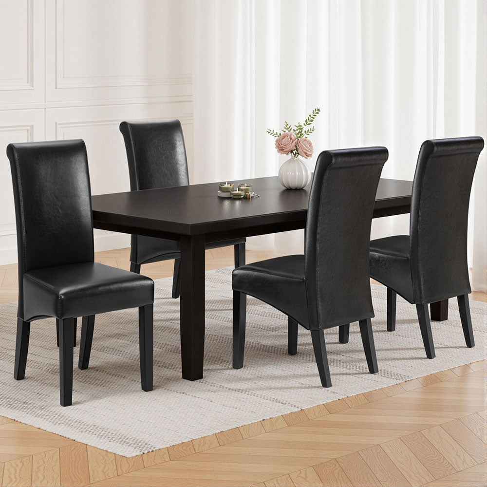 Artiss Dining Chairs Set of 2 Leather Parsons Chair Black - Furniture > Dining > Kitchen & Dining Chairs