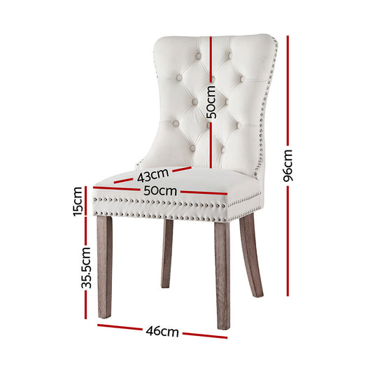 1 Set of 2 Artiss Dining Chairs Beige Velvet Furniture > Dining > Kitchen & Dining Chairs