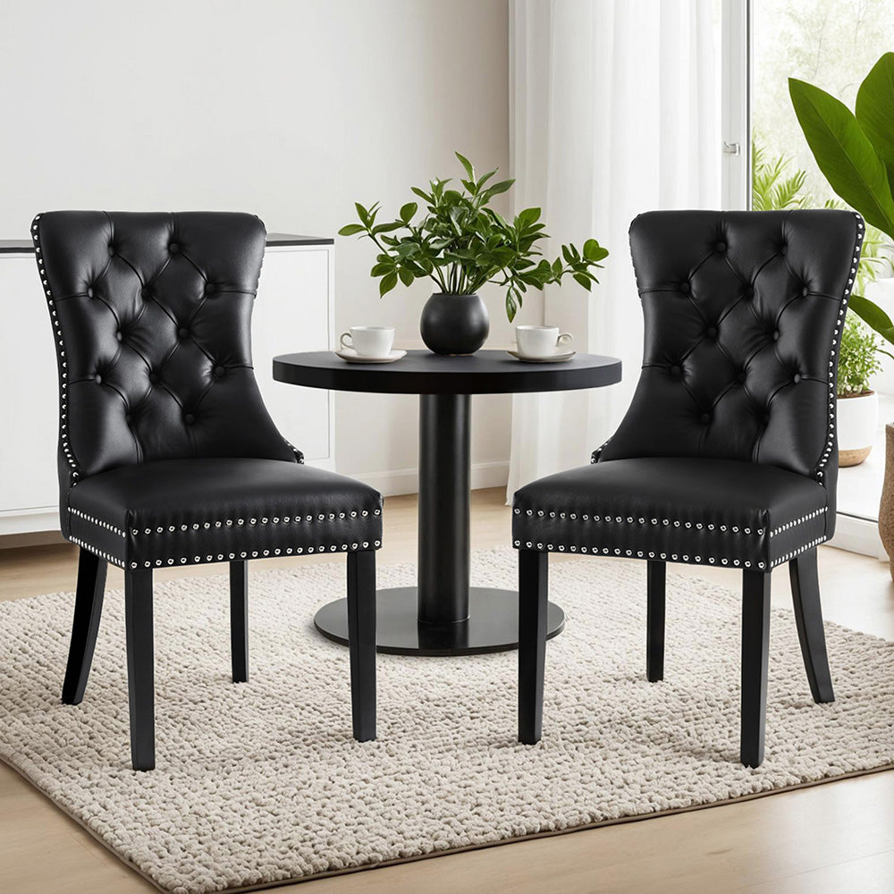 1 Set of 2 Artiss Dining Chairs Black Leather Furniture > Dining > Kitchen & Dining Chairs