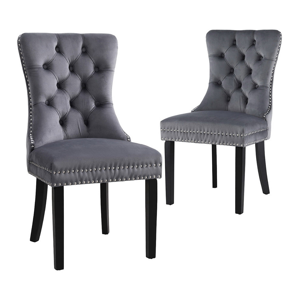 1 Set of 2 Artiss Dining Chairs Grey Velvet - Furniture > Dining > Kitchen & Dining Chairs