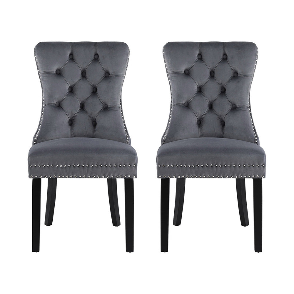 1 Set of 2 Artiss Dining Chairs Grey Velvet - Furniture > Dining > Kitchen & Dining Chairs