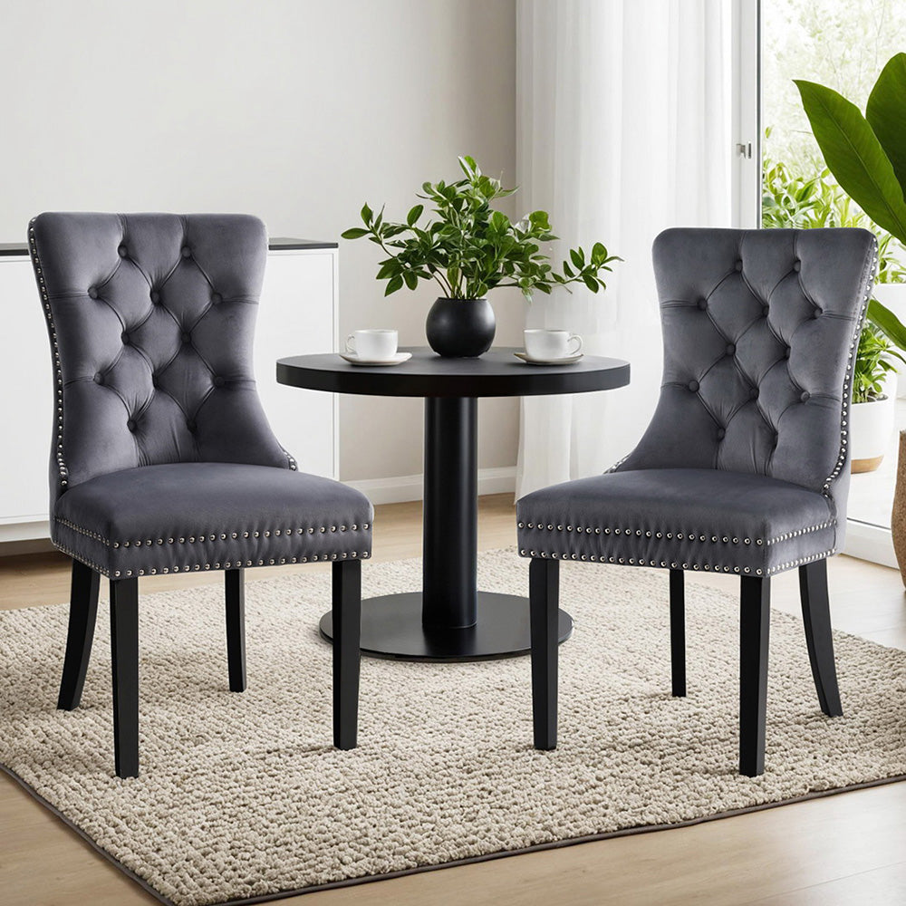 1 Set of 2 Artiss Dining Chairs Grey Velvet - Furniture > Dining > Kitchen & Dining Chairs