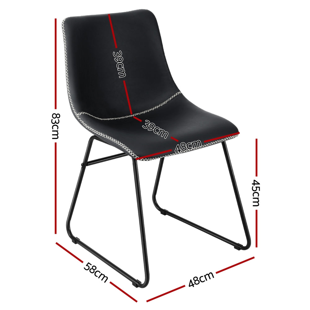 2x Dining Chairs Retro PU Leather Kitchen Lounge Cafe Accent Chair Black